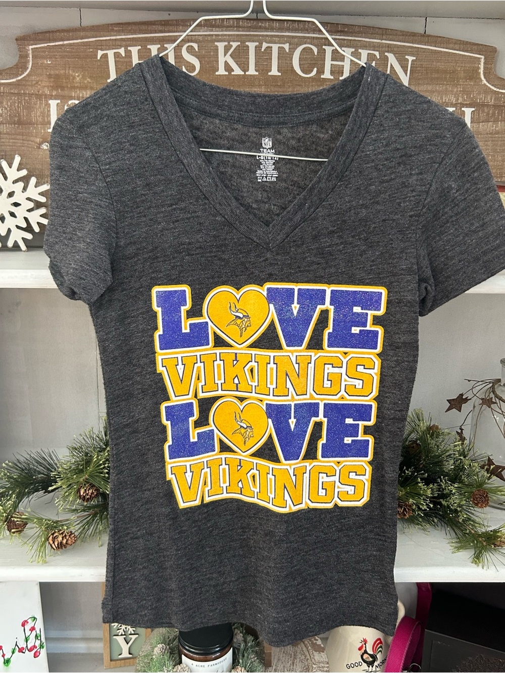 Minnesota Vikings Girls Charcoal 'Love Vikings' V-Neck Tee
